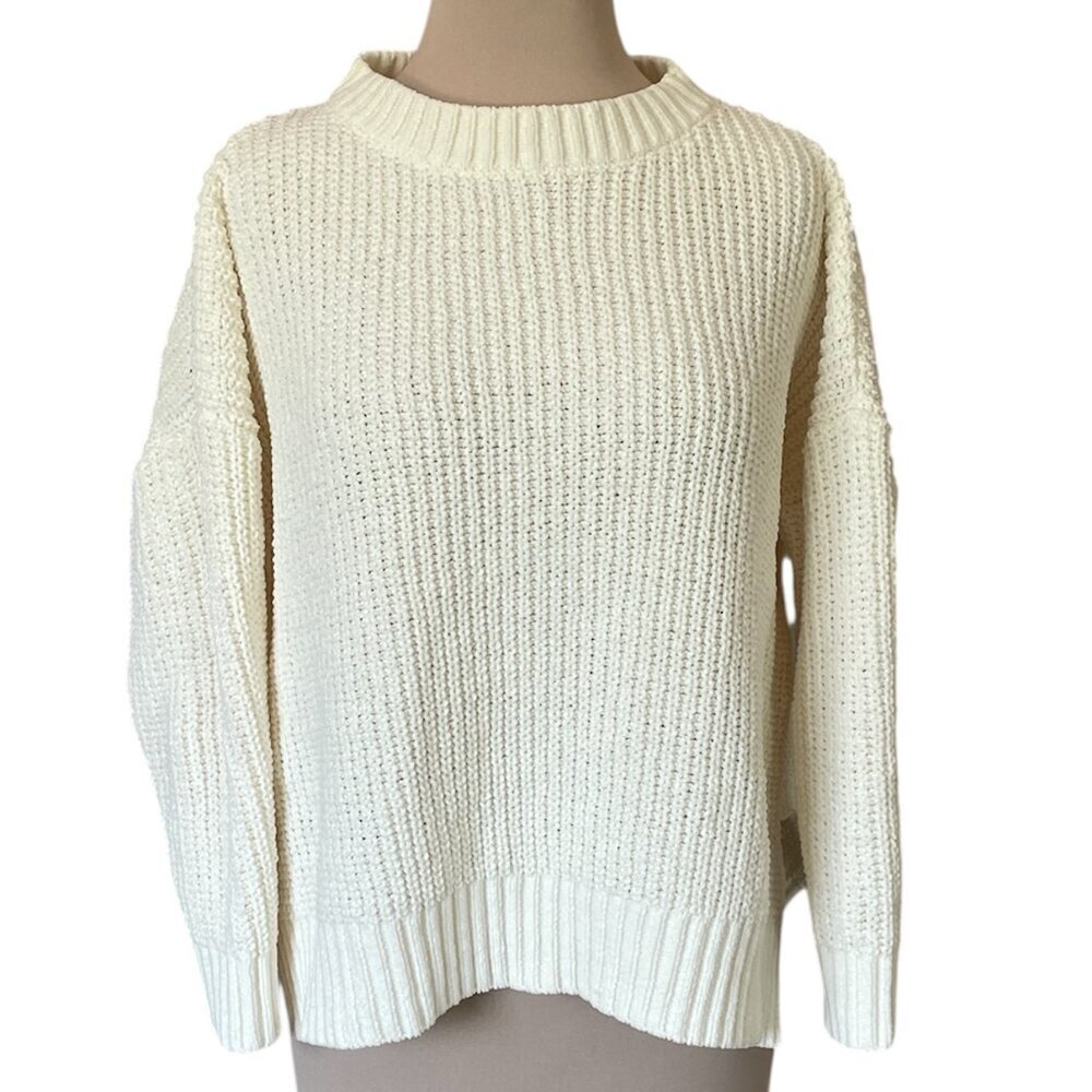 Pink Lily Women's Oversized Knit Cream Long Sleeve Pullover Sweater, Size S